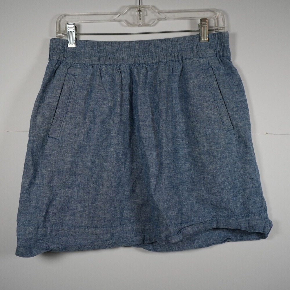 LOFT Skirt Womens Small Blue Linen Blend Chambray Elastic Waist‎ A-Line Mini